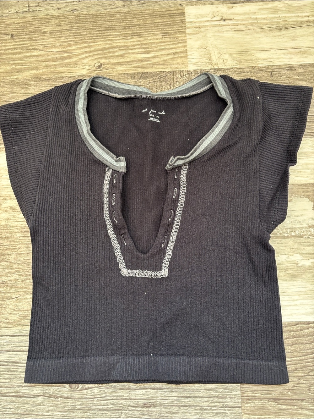 Urban Outfitters Black Ribbed Crop Top with Gray Contrast